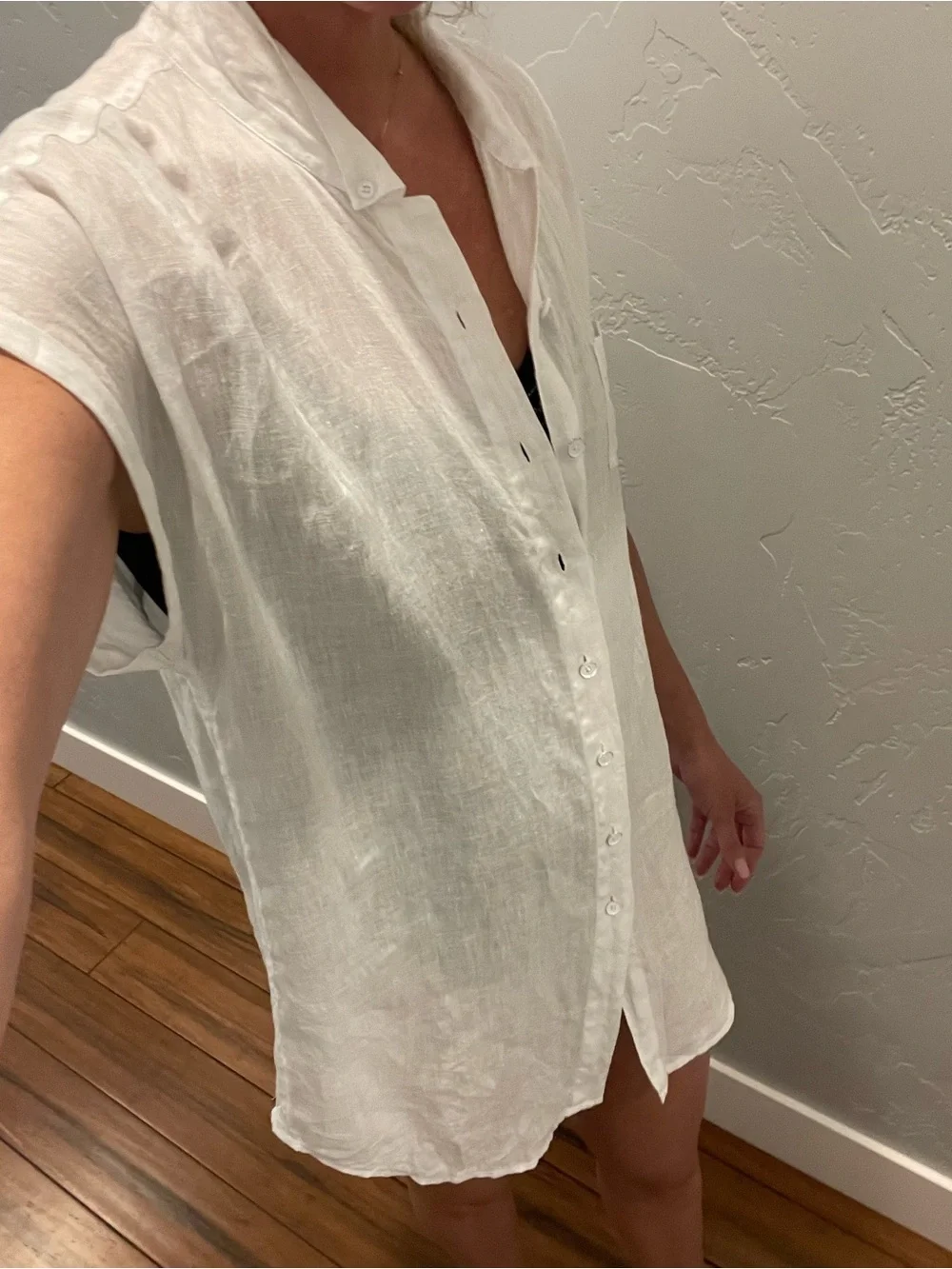 CAbi White Linen Swim Coverup/shirtdress Button-Front M